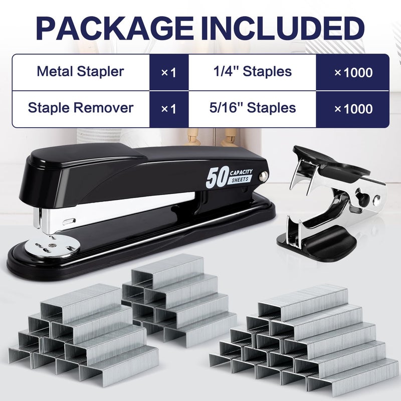 Deli Stapler Heavy Duty, Full Strip Staplers for Desk with 2000 Staples and Staple Remover, 50 Sheet Capacity, No Jam, Non-Slip Office Stapler with Staples for Office, Classroom, Black - Image 2